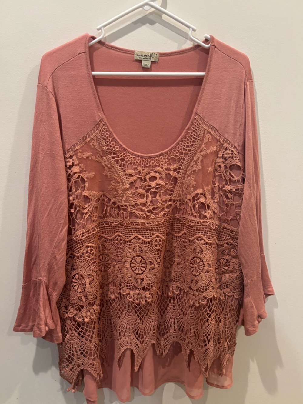 3XL ONE WORLD Rose Crochet Top